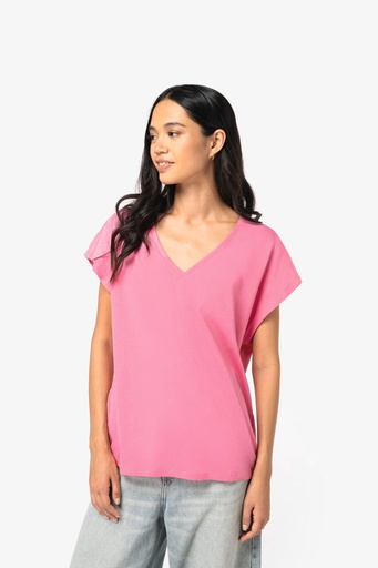 NS312 Camiseta ecorresponsable holgada con cuello de pico mujer